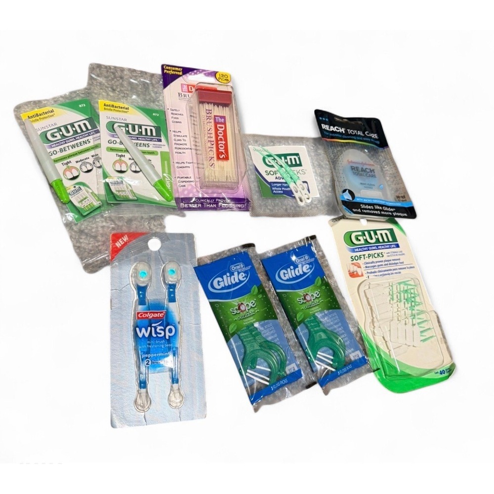Oral Care Lot GUM Soft Picks Glide Floss Reach Wisp Mini Brush Travel Set